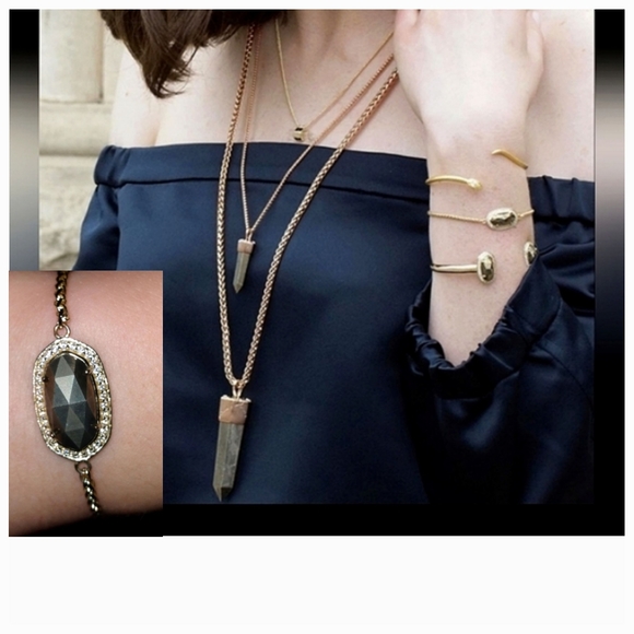 RARE Kendra Scott Gold Eve Bracelet Pyrite - Picture 3 of 13